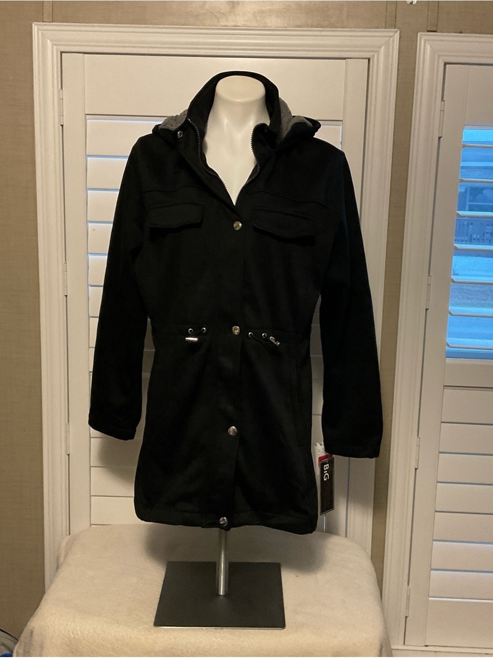 Big Chill Black Hooded Women's Trench Coat
